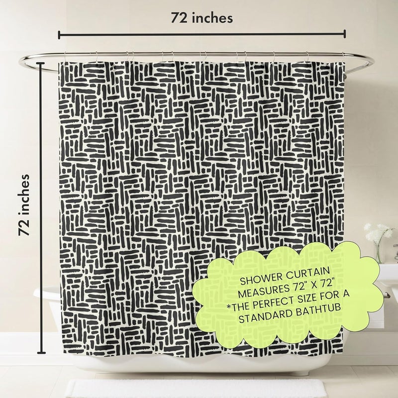 Worthwhile Goods Modern Black and Ivory Brushstroke Print Shower Curtain - Abstract Minimalist Pattern - Neutral Design - Trendy Fabric Shower Curtain for Any Bathroom - 72x72 Inches (Brushstroke) - Image 4
